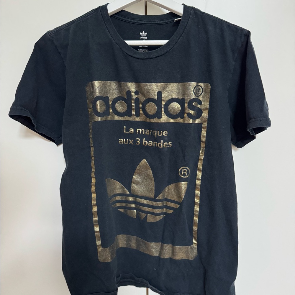 Adidas Black Tee with Gold Logo